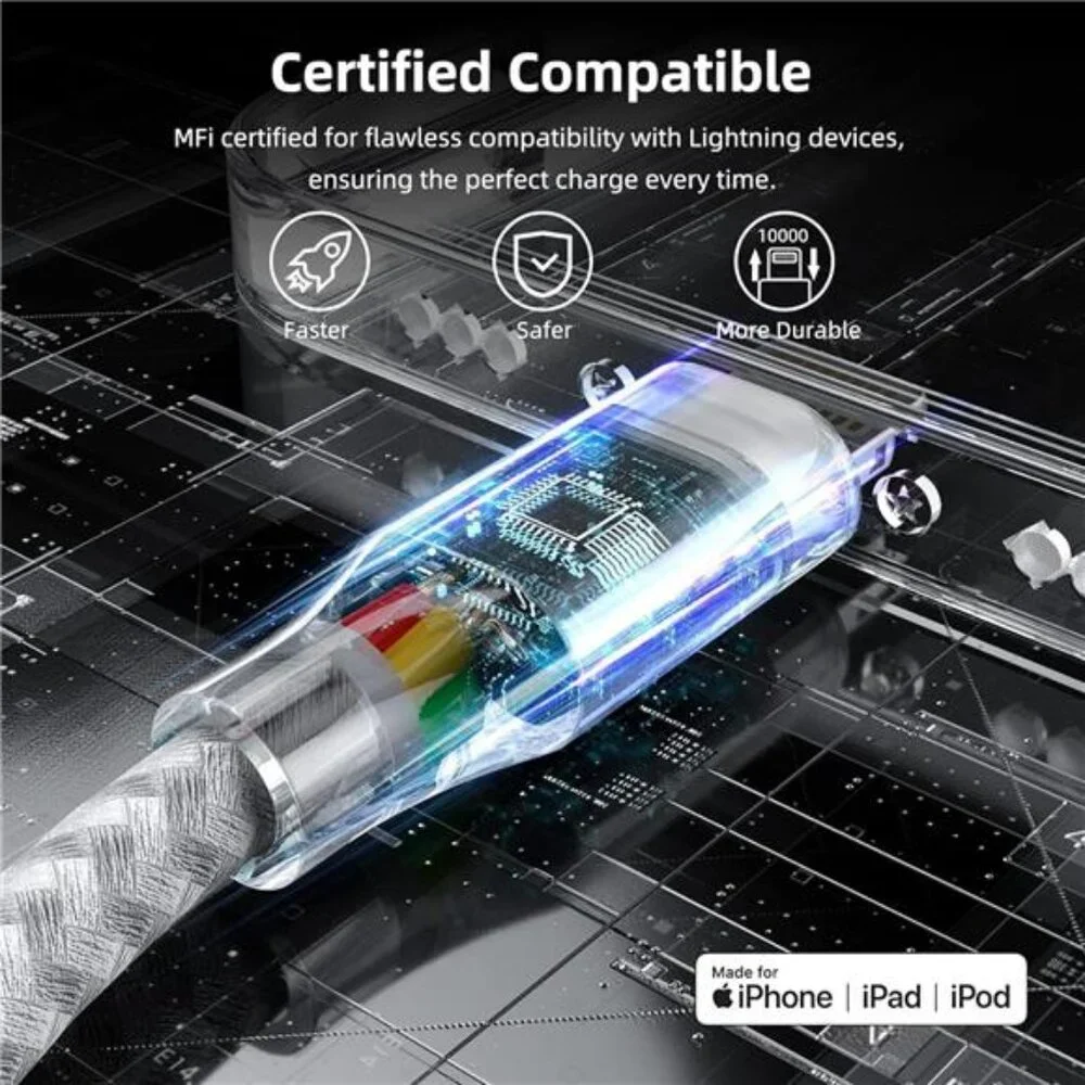iPhone Charger 3 Pack 10 ft Apple MFi Certified Lightning Nylon Braided Cable